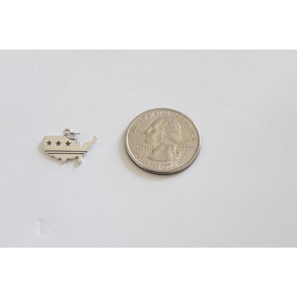 Sterling Silver United States Charm with Stars and Stripes - Picture 5 of 6